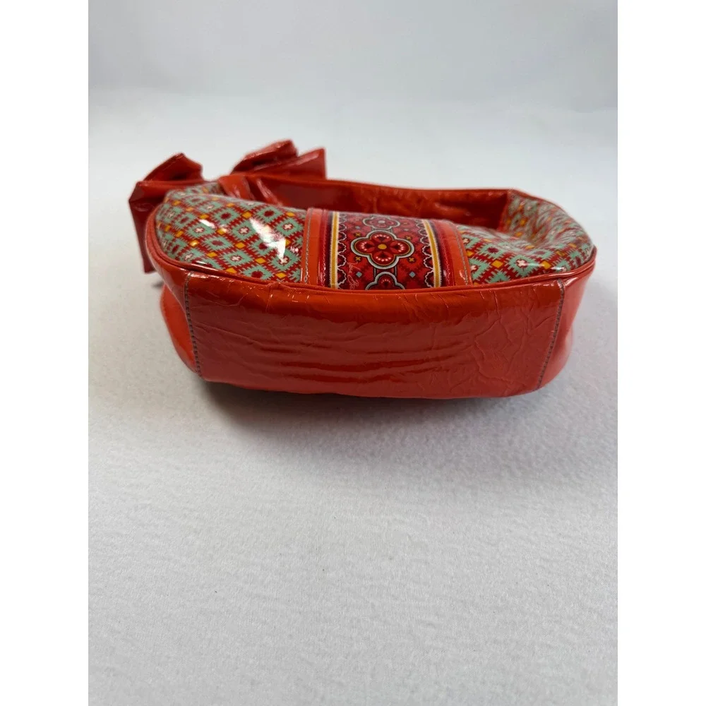 Y2K Retro Vera Bradley Women Small Frill Hobo‎ Bag Red Bow Geometric Laminated
